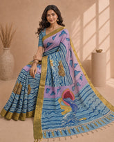 Kalamkari Ocean Theme Saree with Artistic Wave & Whale Design | Elegant Statement Saree for Festive & Casual Wear | Kalakarie