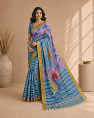 Kalamkari Ocean Theme Saree with Artistic Wave & Whale Design | Elegant Statement Saree for Festive & Casual Wear | Kalakarie