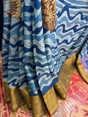 Kalamkari Ocean Theme Saree with Artistic Wave & Whale Design | Elegant Statement Saree for Festive & Casual Wear | Kalakarie