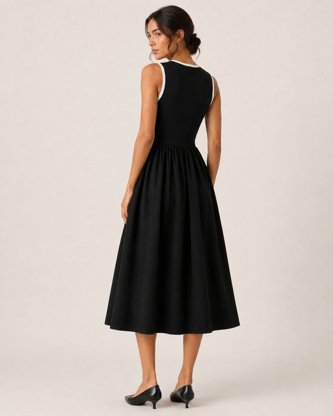 Women’s Black Lycra Fit & Flare Midi Dress | Sleeveless Dress