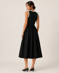 Women’s Black Lycra Fit & Flare Midi Dress | Sleeveless Dress
