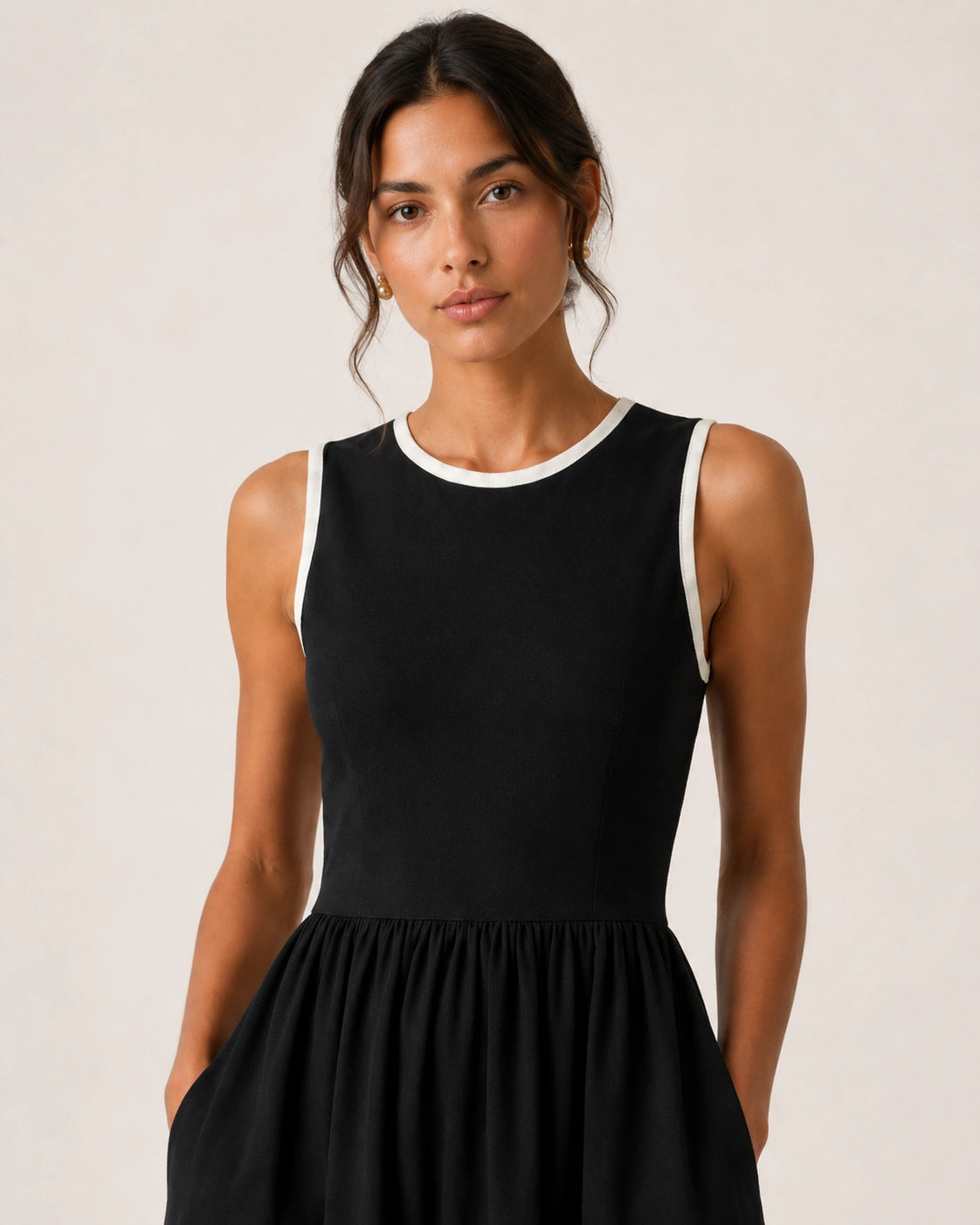 Women’s Black Lycra Fit & Flare Midi Dress | Sleeveless Dress