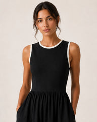 Women’s Black Lycra Fit & Flare Midi Dress | Sleeveless Dress