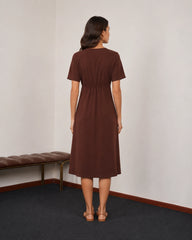 Women’s Chocolate Brown Cotton Midi Dress | V-Neck Dress