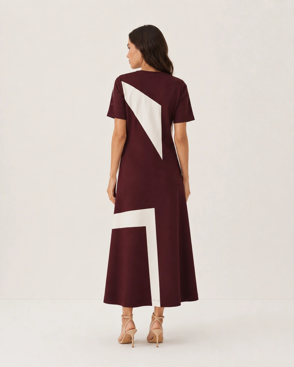 Women’s Wine Colour-Block Lycra Midi Dress | A-Line Dress