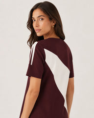 Women’s Wine Colour-Block Lycra Midi Dress | A-Line Dress