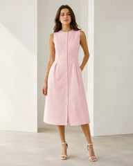 Women’s Blush Pink Cotton Button-Down Midi Dress