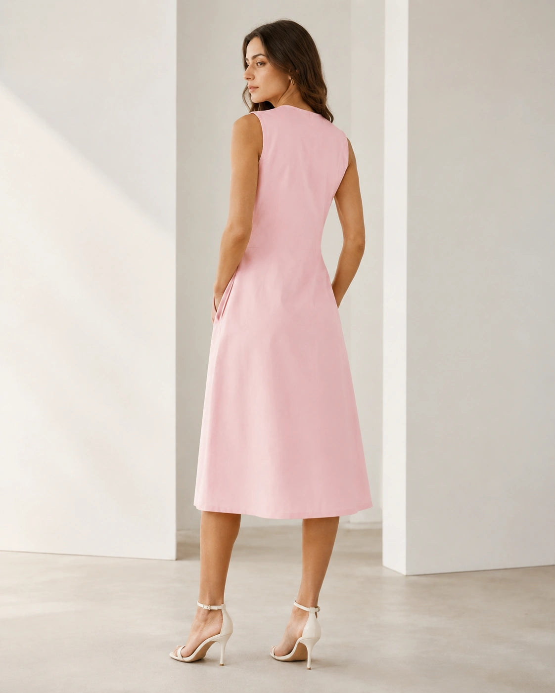 Women’s Blush Pink Cotton Button-Down Midi Dress