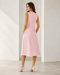 Women’s Blush Pink Cotton Button-Down Midi Dress