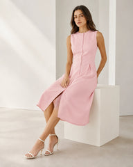 Women’s Blush Pink Cotton Button-Down Midi Dress