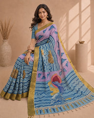 Kalamkari Ocean Theme Saree with Artistic Wave & Whale Design | Elegant Statement Saree for Festive & Casual Wear | Kalakarie