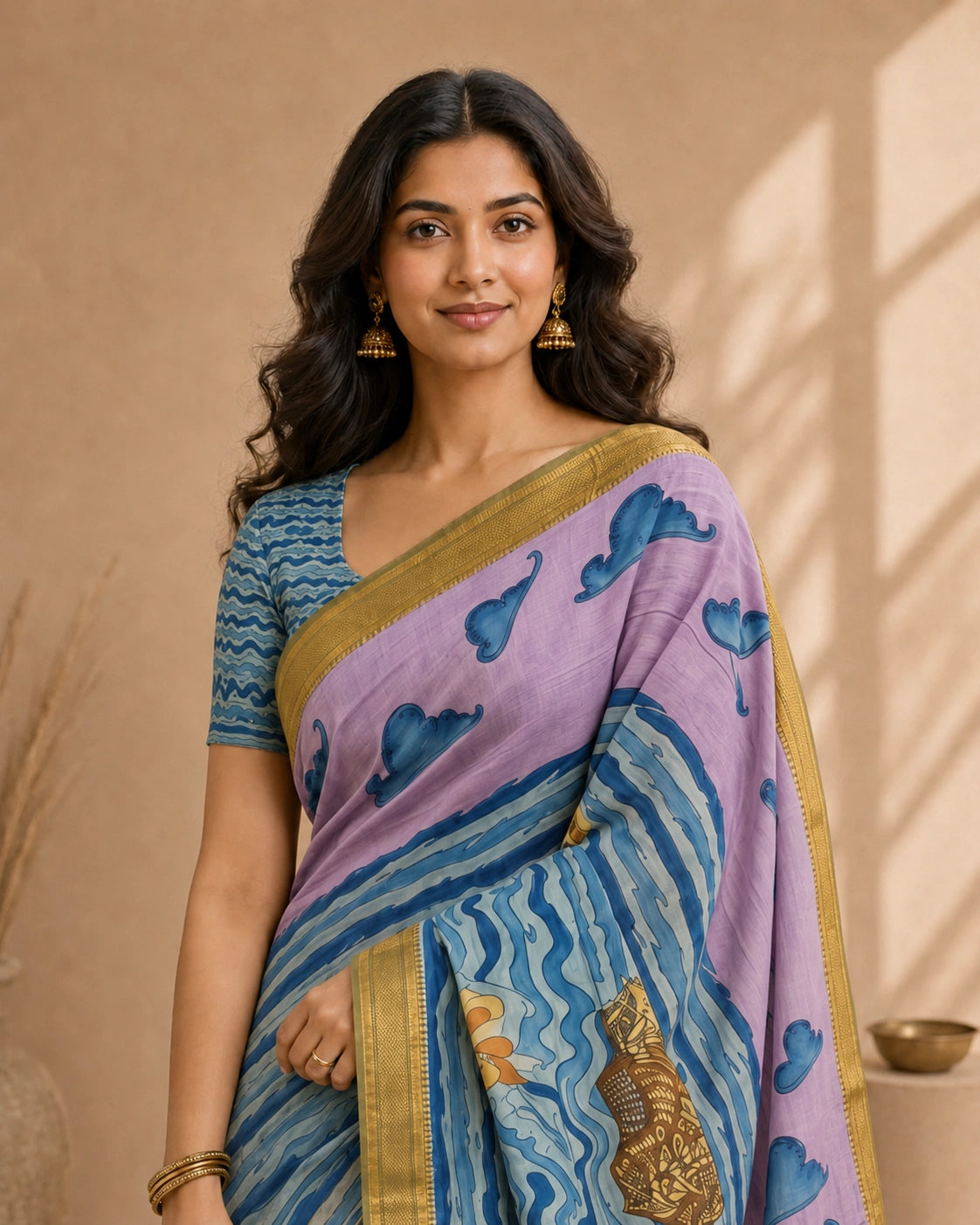 Kalamkari Ocean Theme Saree with Artistic Wave & Whale Design | Elegant Statement Saree for Festive & Casual Wear | Kalakarie