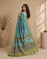 Elegant Kalamkari Cotton Silk Saree in Aqua Blue with Artistic Traditional Motifs
