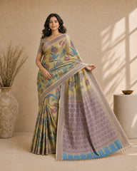 Kalamkari Cotton Silk Saree with Floral Motifs | Elegant Ethnic Wear Saree for Festive, Casual & Traditional Occasions
