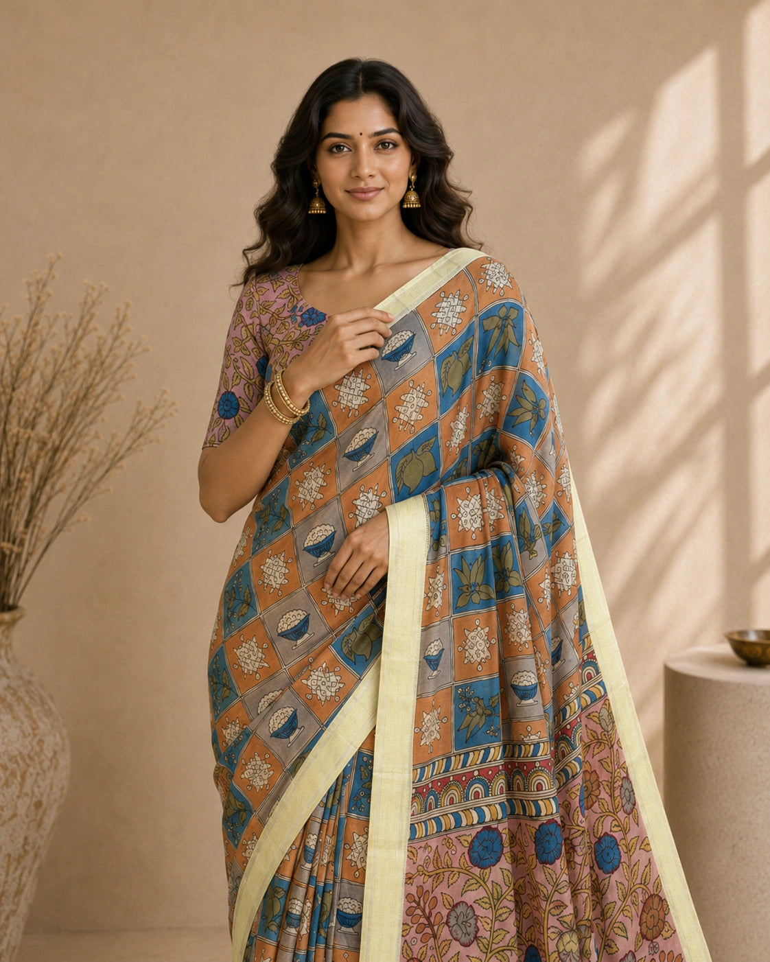Kalamkari Design Cotton Silk Saree for Women | Elegant Floral & Traditional Print Saree | Lightweight Festive & Daily Wear | Kalakarie