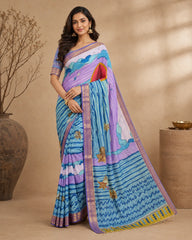 Kalamkari Cotton Silk Saree with Ocean Theme Design | Artistic Printed Saree with Blouse Piece | Elegant Ethnic Wear for Women