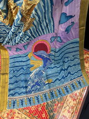 Kalamkari Ocean Theme Saree with Artistic Wave & Whale Design | Elegant Statement Saree for Festive & Casual Wear | Kalakarie